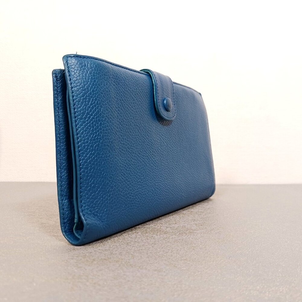🔥💎 Chanel Caviar Kiss Lock Leather CC Logo Long Wallet Purse Blue Full set - Picture 7 of 16